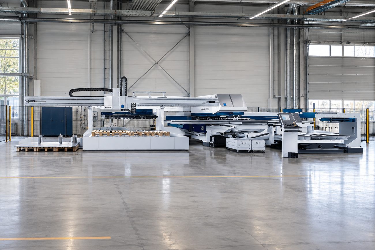 Stanz-Laser-Kombimaschine in der Fertigungshalle